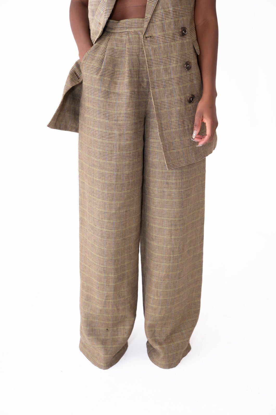 GLEN PLAID LINEN TROUSER